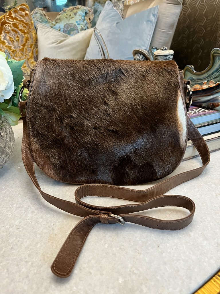 Fsp Collection Brown Cowhide Leather Crossbody Bag